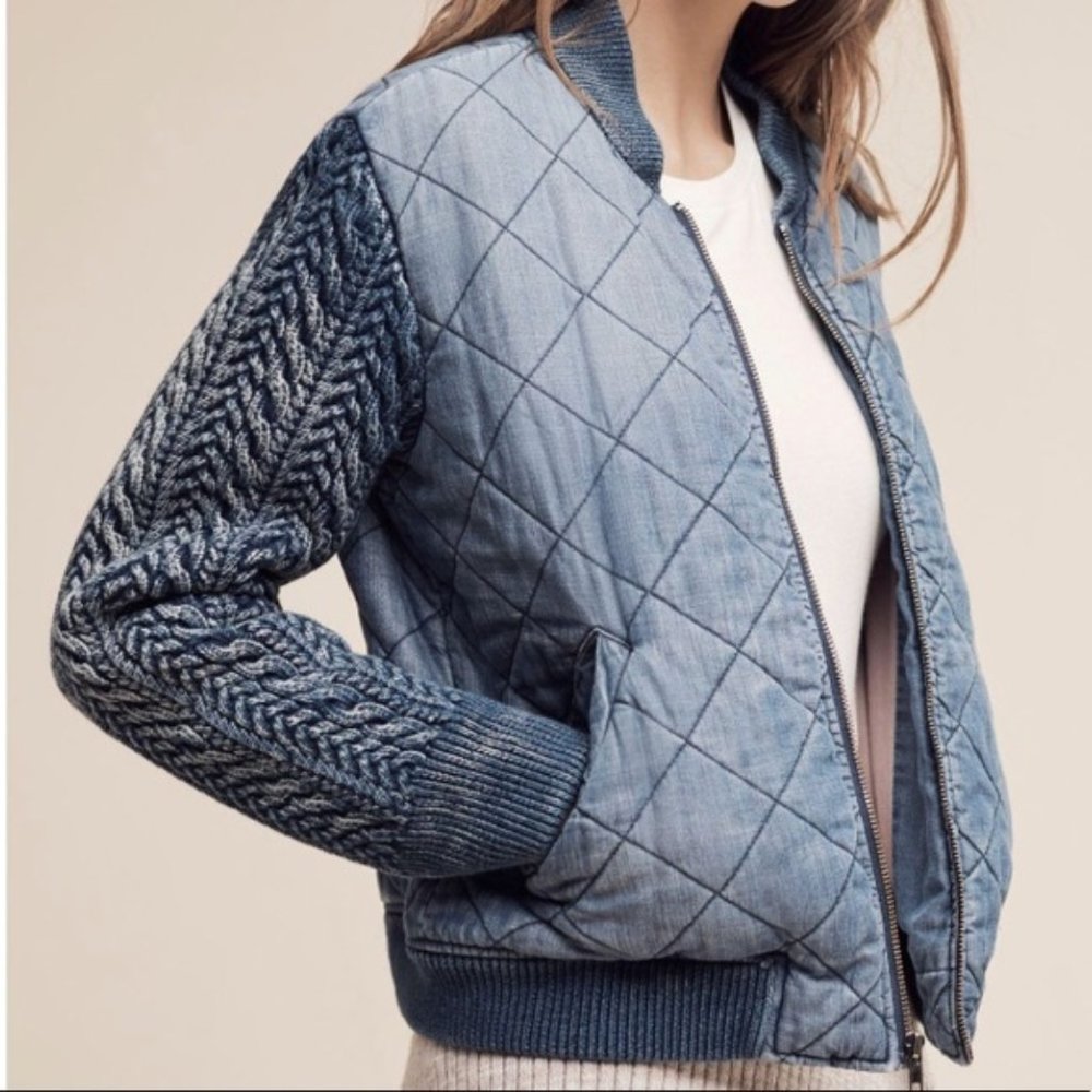 Cloth & Stone Quilted Chambray Bomber Jacket